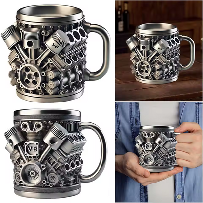 🎁☕ Taza creativa galvanizada con motor de coche de ciberpunk