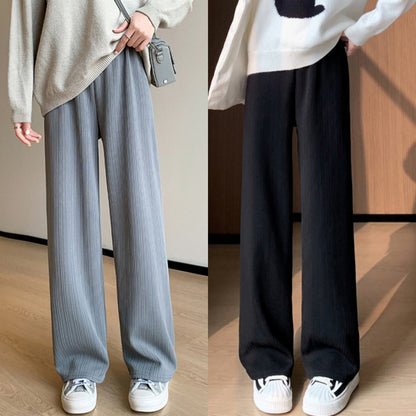 👖🔥Ženske uske hlače s prugastom flis podstavom i širokim nogavicama, novi jesensko/zimski stil, široki kroj, stagnirajuće, visoki struk, ravne hlače za slobodno vrijeme.