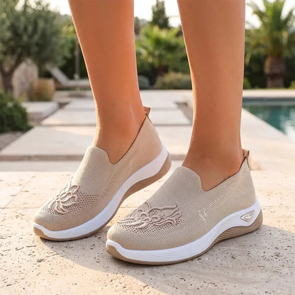 【35-43】👟 Damskie płaskie, haftowane, dzianinowe mokasyny – oddychające, antypoślizgowe, wsuwane buty – lekkie, wygodne, letnie buty do chodzenia