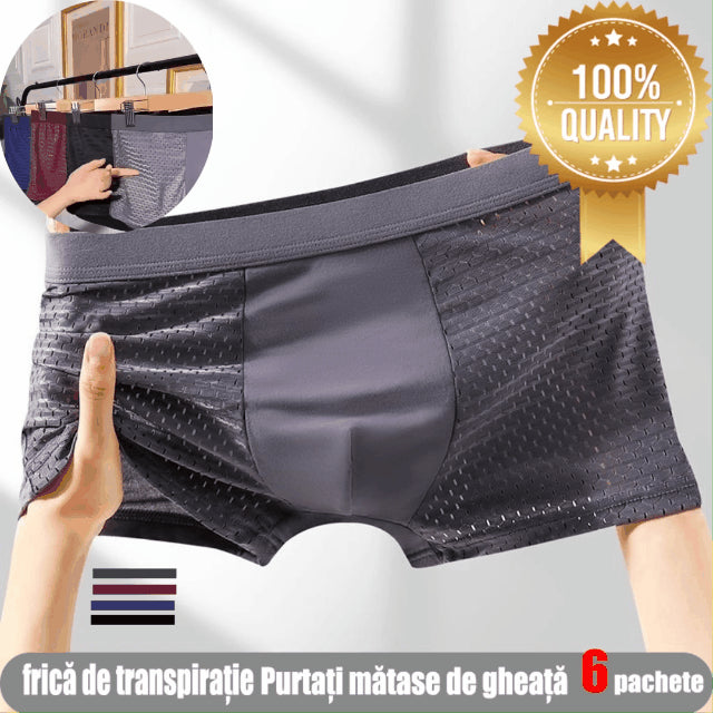 🔥50% de descuento【Compre 3, obtenga 3 gratis】Calzoncillos bóxer de seda helada de malla para hombre 2025 Primavera Verano