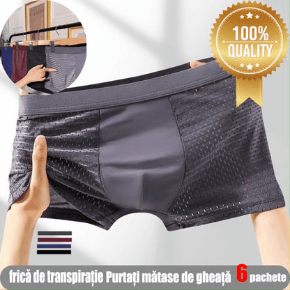 🔥50% de descuento【Compre 3, obtenga 3 gratis】Calzoncillos bóxer de seda helada de malla para hombre 2025 Primavera Verano