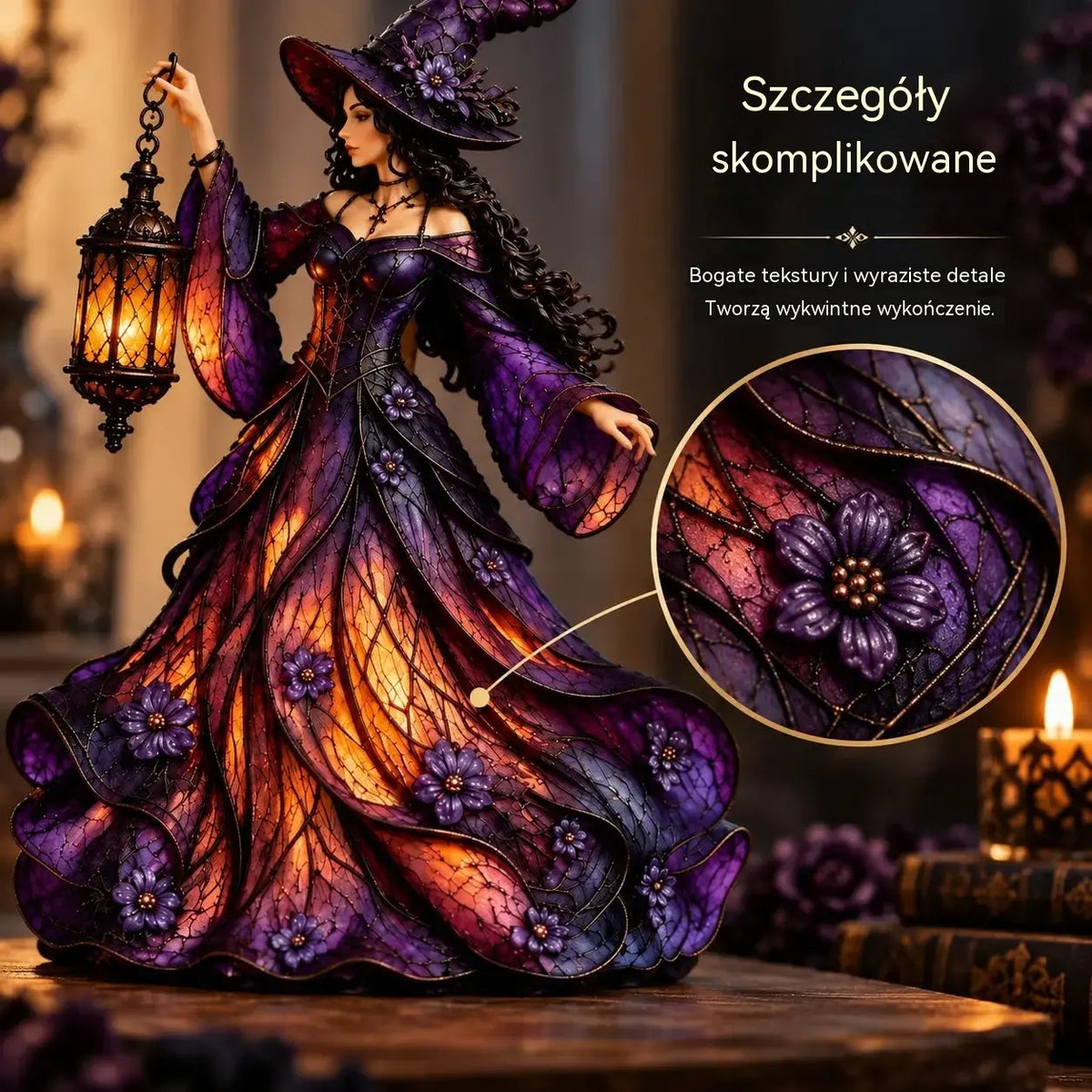 🧙‍♀️ Gotycka figurka czarownicy na Halloween z latarką LED 🧙‍♀️
