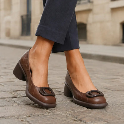 【35-40】Eleganckie buty damskie na grubym obcasie, w stylu retro i z ochroną przed wodą