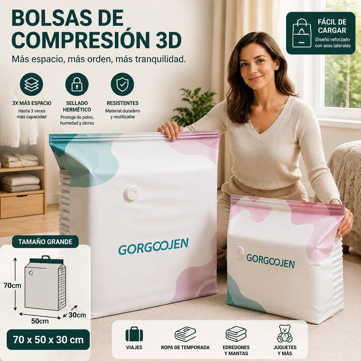 🧳 5 artículos por 28 euros 💨 Bolsa de almacenamiento al vacío grande y compresible: no requiere bomba, es a prueba de fugas e ideal para ahorrar espacio en maletas y en casa ✈️