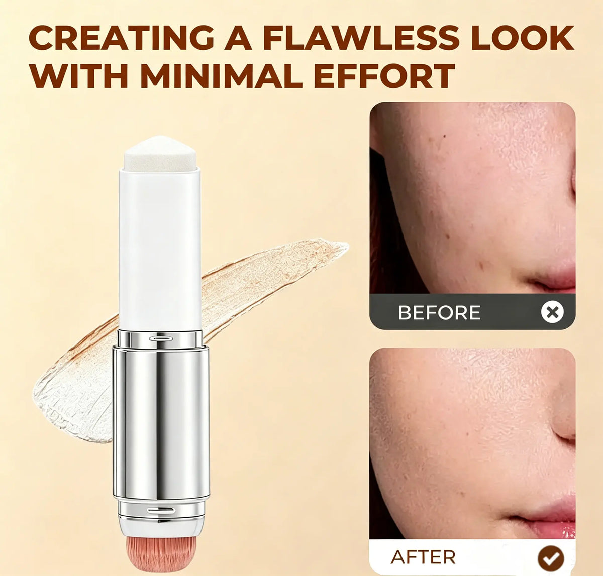 🎁Συσκευασία 3 τεμαχίων🎉 Concealer Stick V (με αποσπώμενη κεφαλή βουρτσίσματος) - Κορεάτικο foundation stick περιποίησης δέρματος που αλλάζει χρώμα, που περιέχει κάψουλες κολλαγόνου