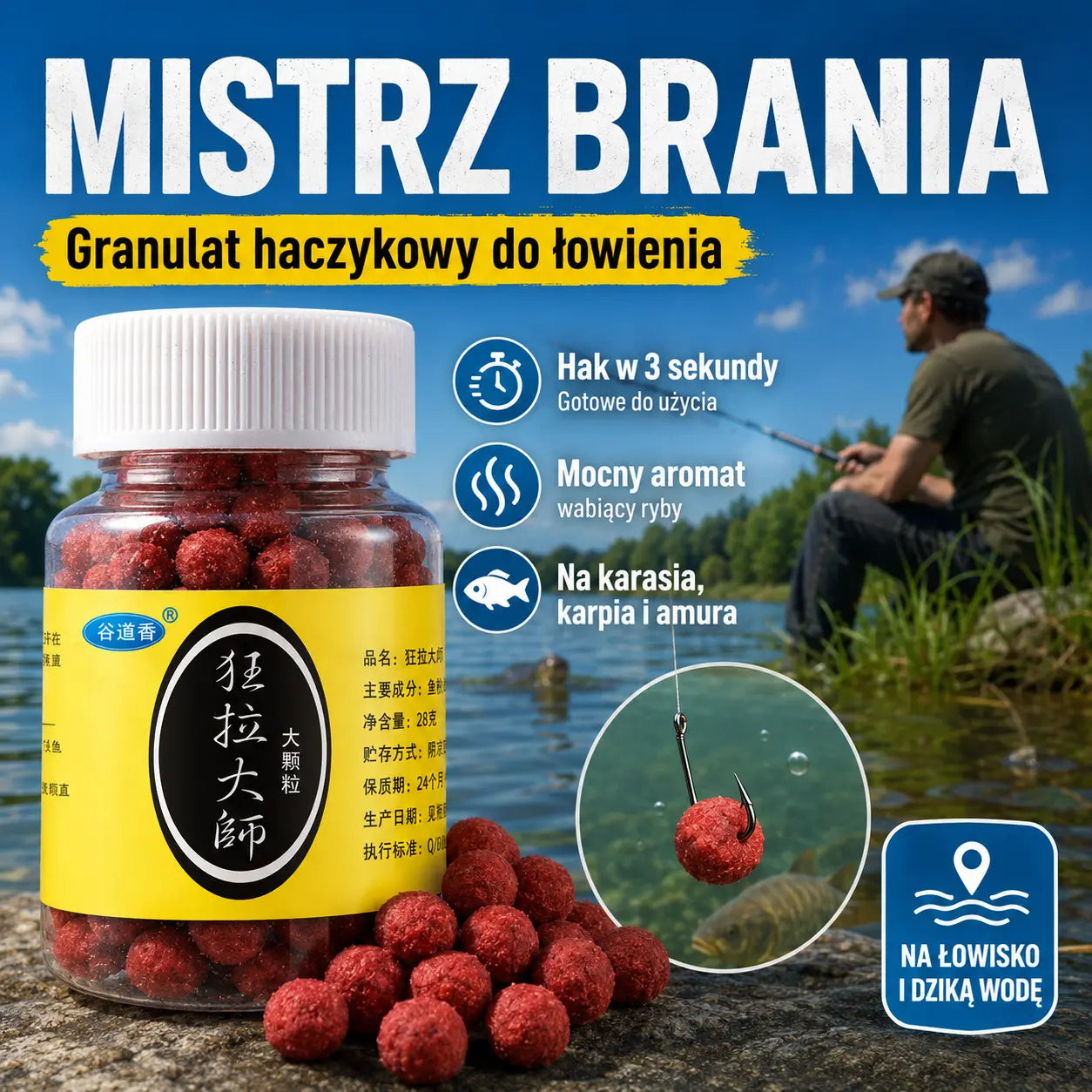 🔥【10 butelek za 109 zł (5 butelek dużego granulatu + 5 butelek małego granulatu)】Świeża przynęta na ryby z białkiem zwierzęcym