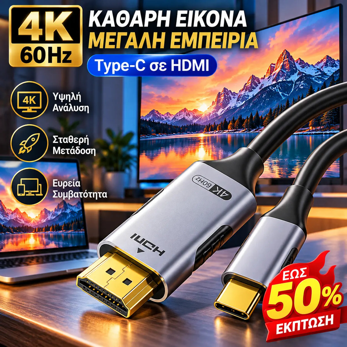 Καλώδιο Μετάδοσης Εικόνας Υψηλής Ευκρίνειας για Οθόνη