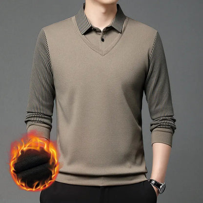 【M-4XL】 👔 Męska koszulka polo z długim rękawem typu „2 w 1” · Ocieplana, z podszewką · Elegancki fason z klasycznym kołnierzykiem i rękawami w paski · Styl casualowy i biznesowy!