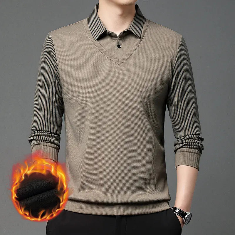 【M-4XL】 👔 Ανδρική μπλούζα πόλο μακρυμάνικη «2 σε 1» · Με επένδυση και μόνωση · Κομψός σχεδιασμός με κλασικό γιακά και ριγέ μανίκια · Ιδανική τόσο για casual όσο και για επαγγελματικές εμφανίσεις!