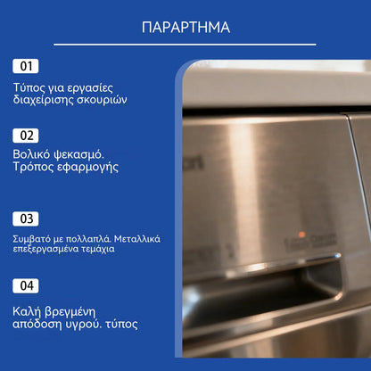 Σπρέι αφαίρεσης σκουριάς: Καθαρίζει εύκολα τη σκουριά από εξαρτήματα μηχανών και επιφάνειες μαγειρικών σκευών, αφήνοντάς τα λαμπερά και καινούργια