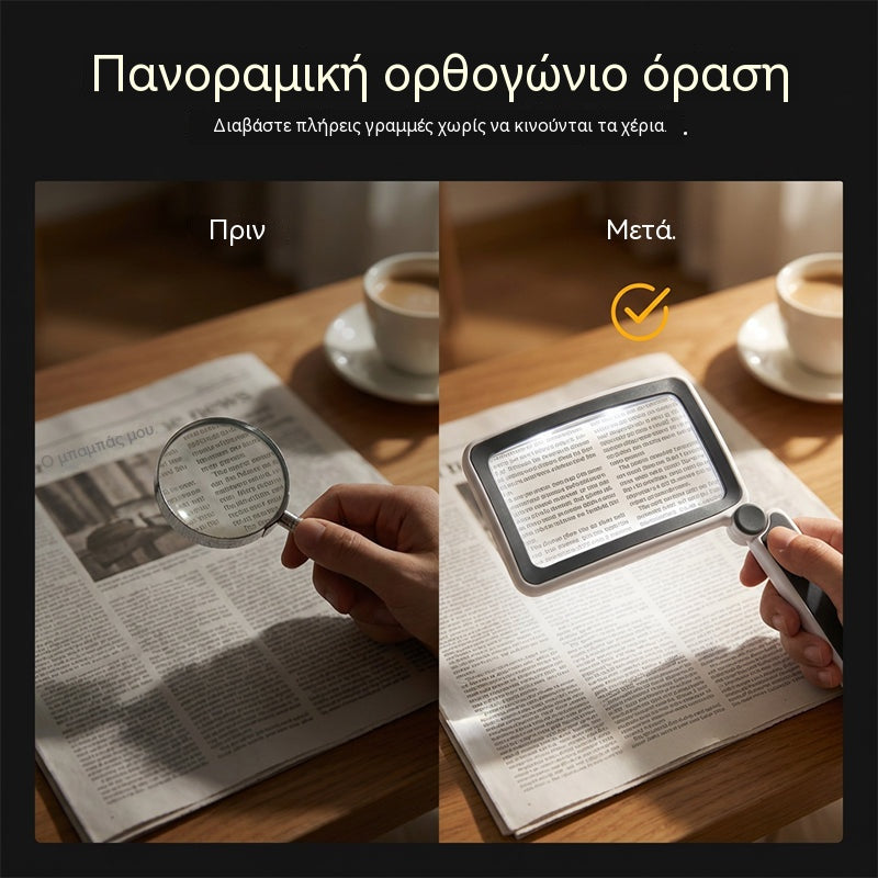 Πτυσσόμενος μεγεθυντικός φακός χειρός με φως για ανάγνωση