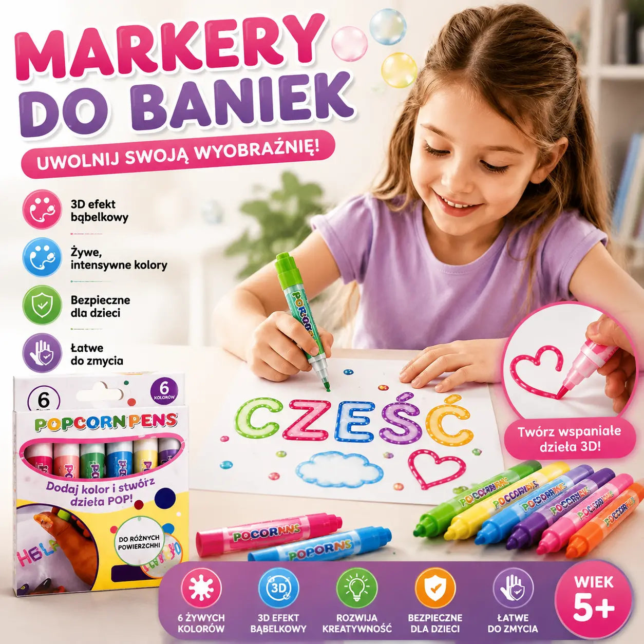 🎁【Kup 1, a 1 dostaniesz gratis】Długopis do druku 3D dla dzieci: Malowanie baniek popcornu (zrób to sam)