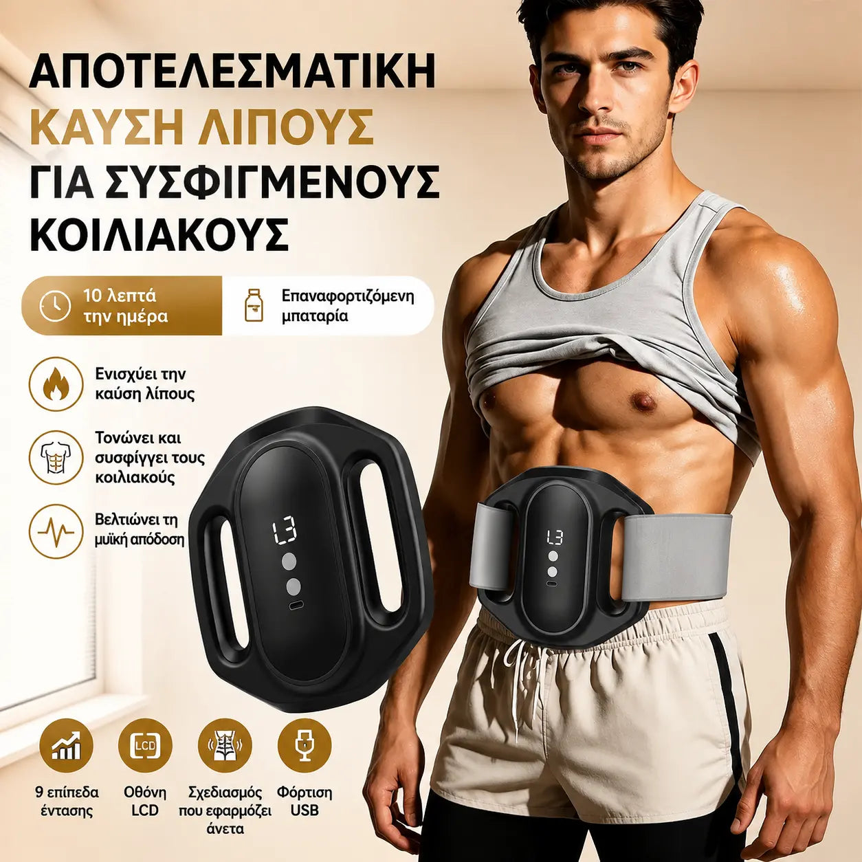 Μασάζ για καύση λίπους στην κοιλιά – Ρυθμιζόμενη ηλεκτρική ζώνη μέσης για κοιλιά και μέση, διαμόρφωση μυών, εξάλειψη της κοιλιάς μπύρας