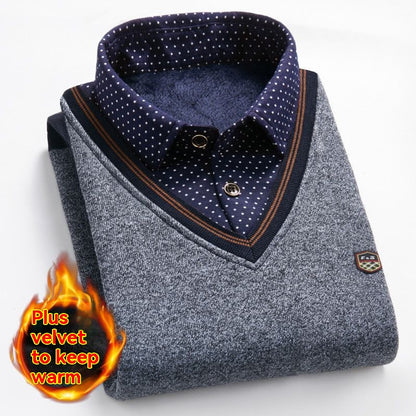 👨👔⛄🔥Nowy, ciepły męski płaszcz z polarową podszewką na jesień i zimę – model w stylu dzianinowego swetra, z kołnierzykiem koszulowym, zaprojektowany z myślą o mężczyznach w średnim i starszym wieku.