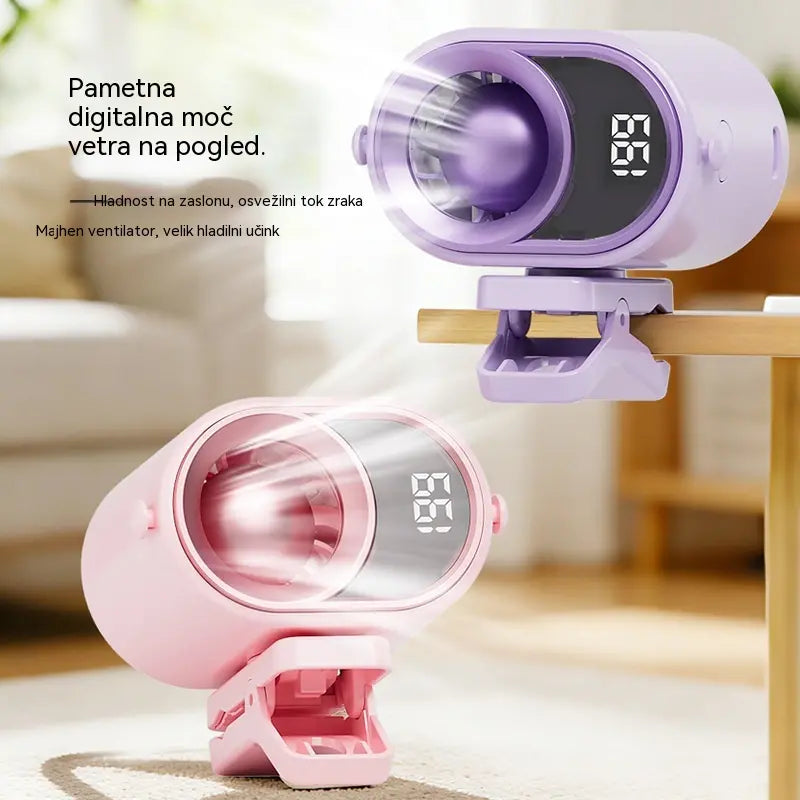 🌀 Ventilator za prostoročno uporabo z LED zaslonom, vgrajeno sponko in 199 nastavljivimi stopnjami