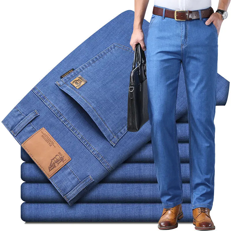 【50-110KG】👖👖【 Εκλεκτά ανδρικά ρούχα】Απλά, φαρδιά και ευέλικτα ανδρικά τζιν μεγάλων μεγεθών
