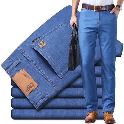 【50-110KG】👖👖【 Εκλεκτά ανδρικά ρούχα】Απλά, φαρδιά και ευέλικτα ανδρικά τζιν μεγάλων μεγεθών