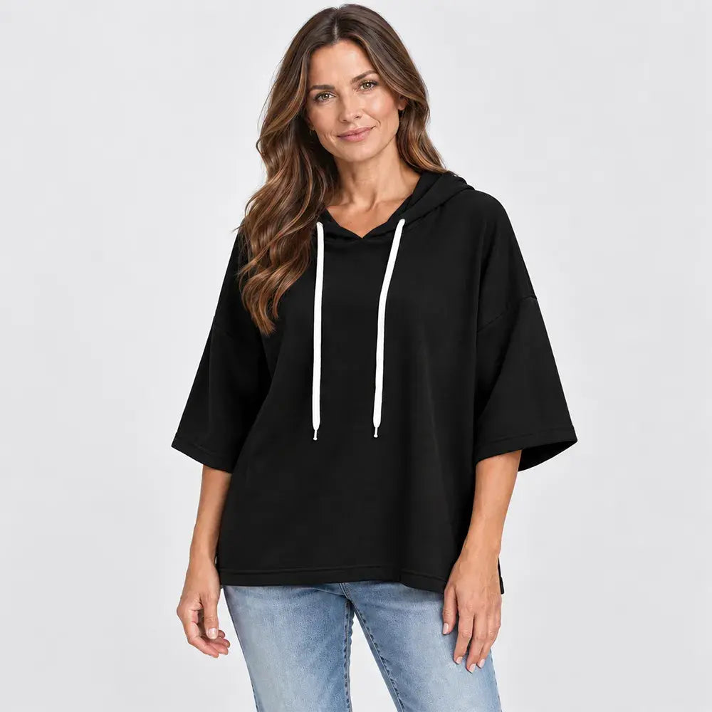 ✨【S-5XL】2026 Nowa jesienno-zimowa damska bluza z kapturem i rękawami 3/4 w jednolitym kolorze, swobodna