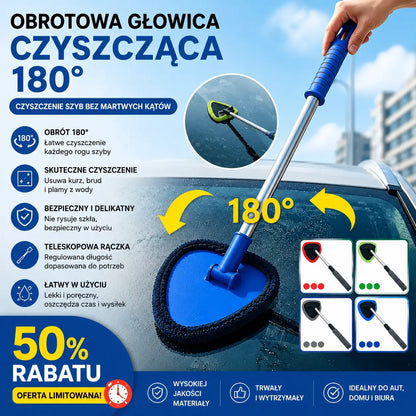 🎁【2 trójkątne plastikowe elementy + 8 pokrowców z materiału】Zestaw do czyszczenia szyb samochodowych – rozkładany i obracany o 180°