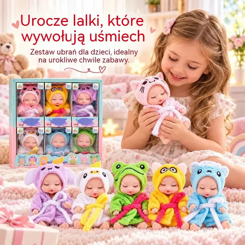 1 zestaw za 109zł 👶 Zestaw prezentowy lalek Reborn – w otulaczach ze zwierzęcymi motywami! Urocze buzie śpiących niemowląt · Zestaw 6 lalek w pudełku prezentowym · Idealny prezent dla dzieci!