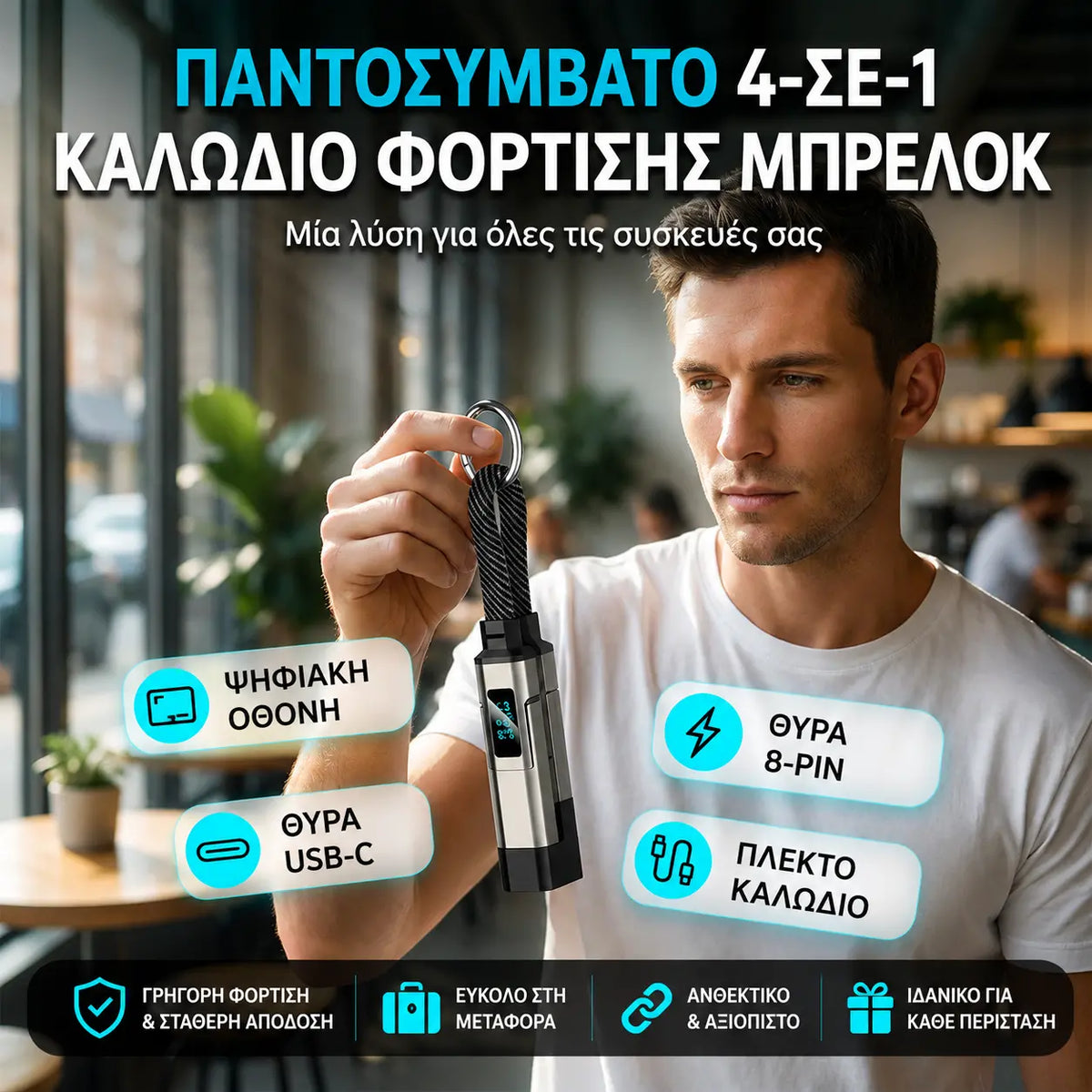 🔥🔥Αγοράστε 1, πάρτε 1 δωρεάν🔥🔋 Καλώδιο φόρτισης 4 σε 1 με μπρελόκ και ψηφιακή οθόνη📱