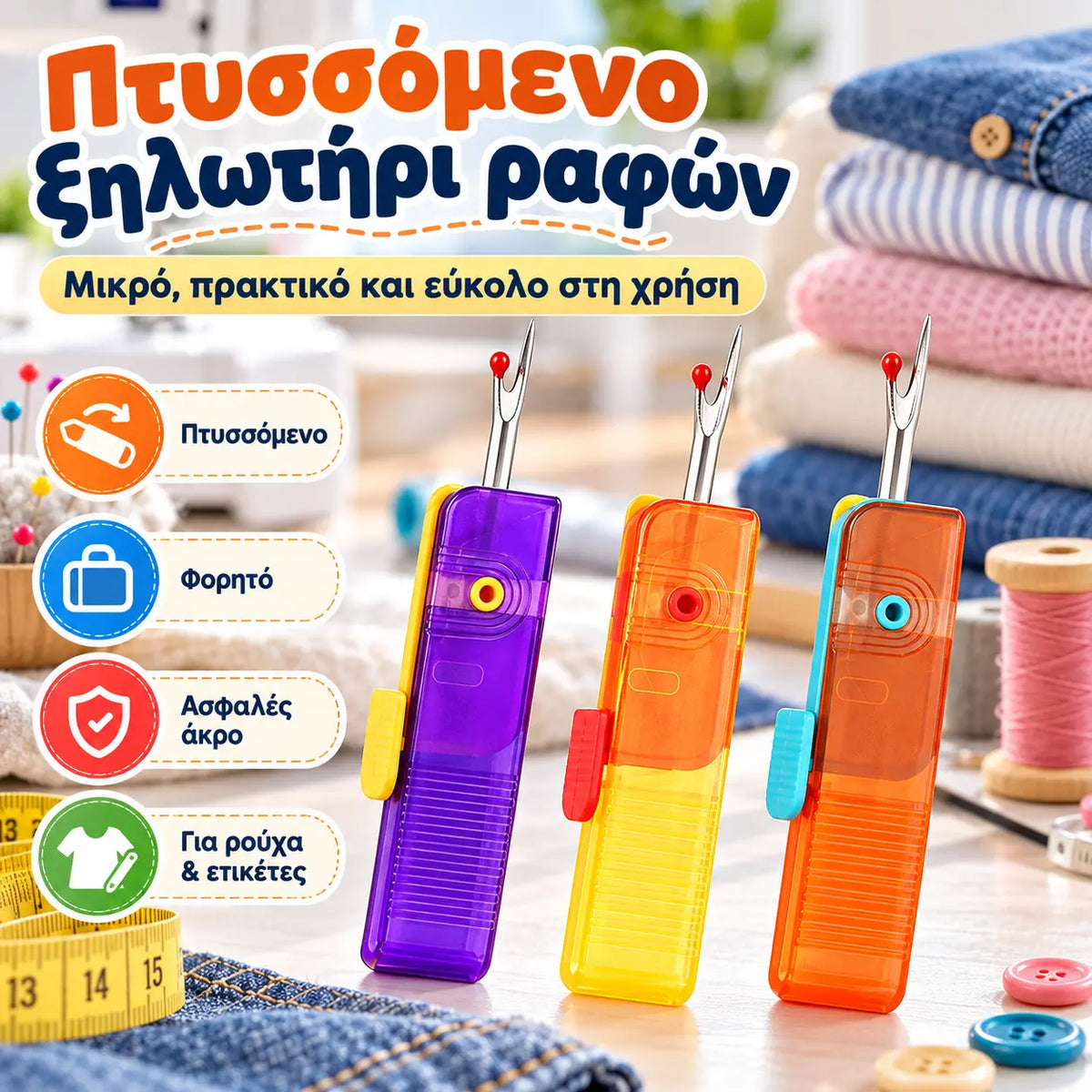 1 τεμάχιο 23 ευρώ 🥳 Κορυφαία πωλήσεις 🥳 💞 Πτυσσόμενο και ασφαλές εργαλείο ξηλώματος ραφών. Ξηλώστε ραφές γρήγορα – αποκτήστε το δικό σας τώρα! ✅