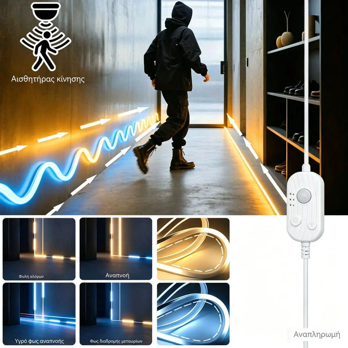 1 σετ 28 ευρώ【2M】Λωρίδα φωτισμού LED με έξυπνο αισθητήρα και αυτόματο σύστημα φωτισμού, με αυτοκόλλητο USB, ιδανική για κουζίνες, υπνοδωμάτια και σκάλες.