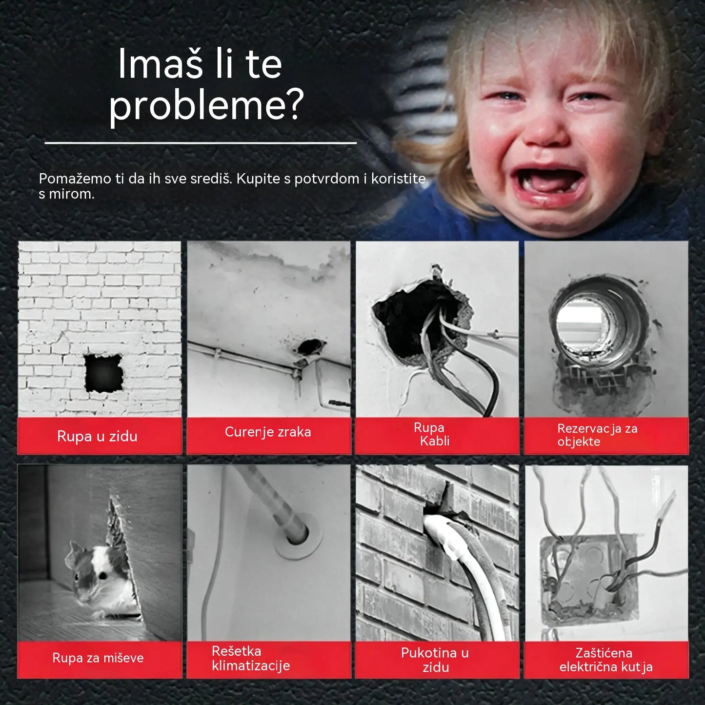 【10 komada za 24 €】🔧 Bijeli vodootporni kit za brtvljenje – Popravlja rupe, zidove i cijevi klima uređaja 💧🏠