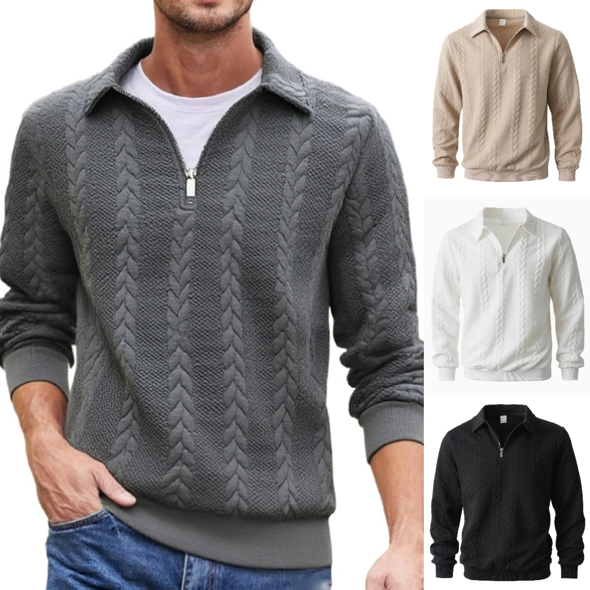 👔Suéter de hombre con cuello jacquard, casual, de punto, manga larga