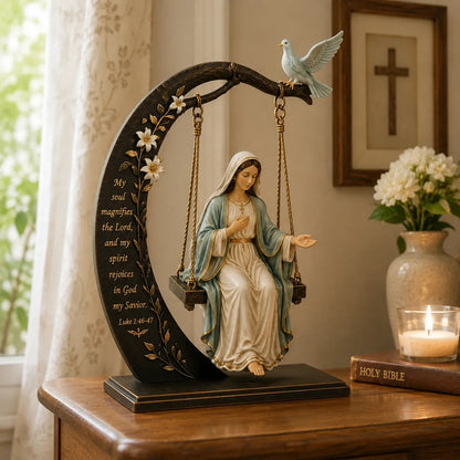 2 za 99 zł.✝️ Ozdoba na kołyskę Matki Boskiej – Łk 1,46–47 Dekoracja stołu wiary | Figurka Matki Boskiej modlącej się z gołębicą i półksiężycem – dekoracja domu