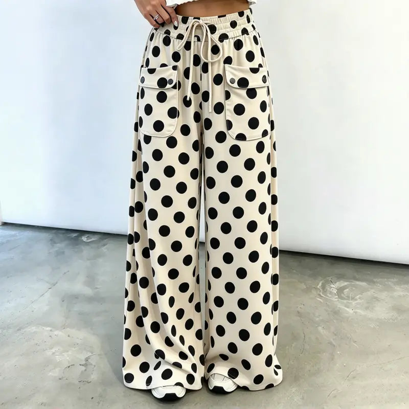 👖🌸【S-3XL】Γυναικείο παντελόνι σε φαρδιά γραμμή με πουά μοτίβο🎨