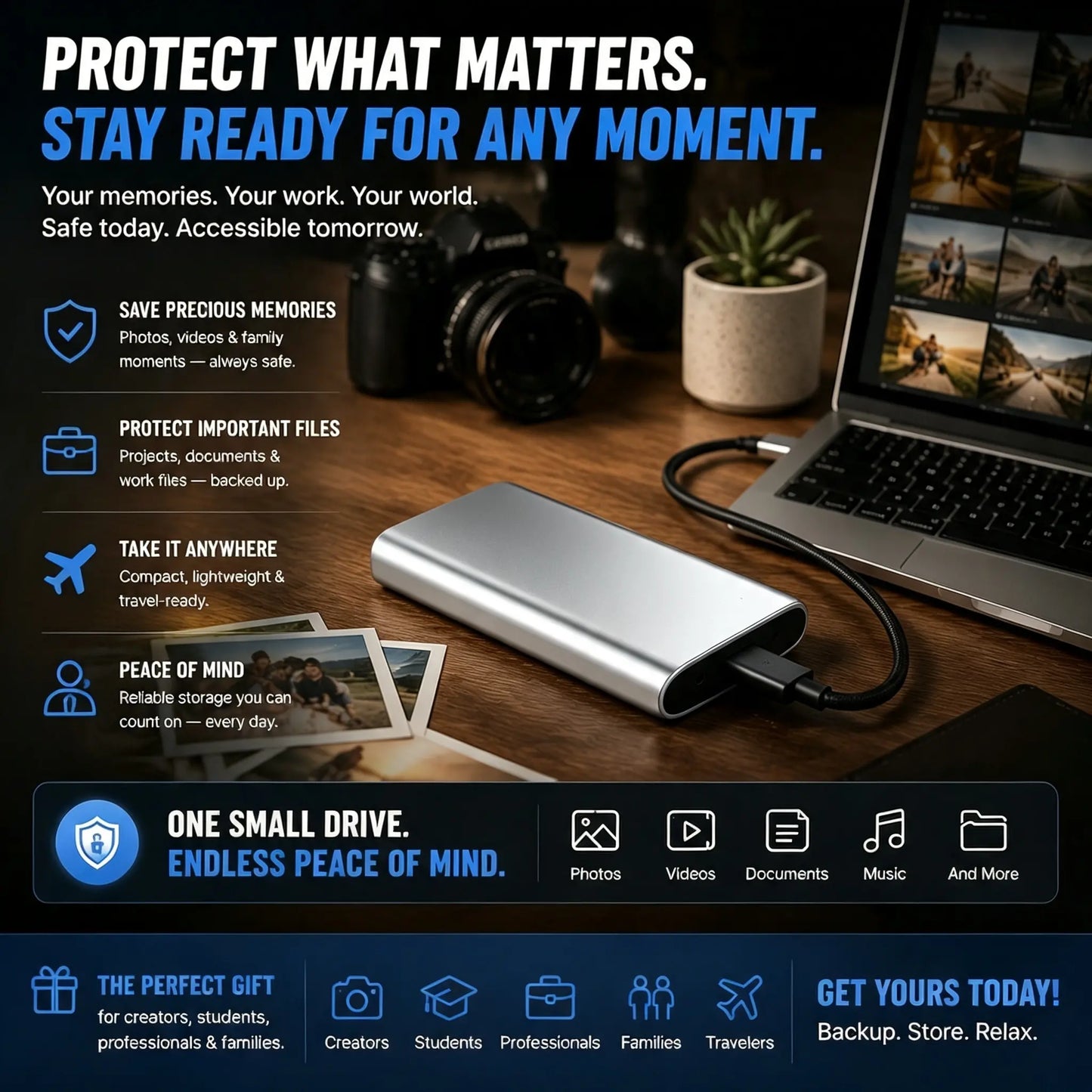 Posledný deň 50% zľavy - Prenosný externý SSD disk - Chráňte svoje fotografie, videá a dôležité súbory.