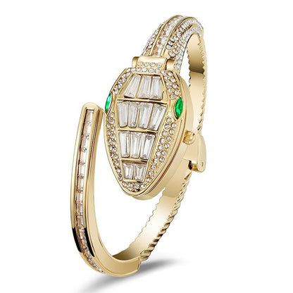💚✨Zegarek w kształcie węża, wysadzany diamentami, elegancki damski zegarek kwarcowy, stal nierdzewna.