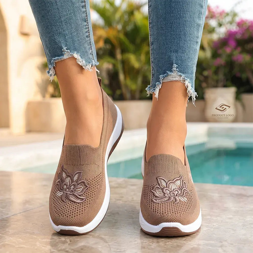 【35-43】👟 Damskie płaskie, haftowane, dzianinowe mokasyny – oddychające, antypoślizgowe, wsuwane buty – lekkie, wygodne, letnie buty do chodzenia
