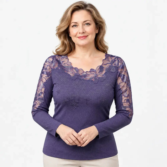 【L–5XL / 2 kolory】 Stylowa damska koszulka z długim rękawem i okrągłym dekoltem, w kwiatowy wzór (jesień/zima)