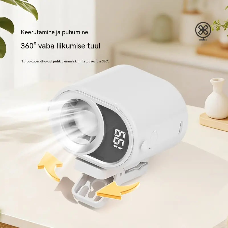 🌀 Käed-vabad ventilaator LED-ekraaniga, sisseehitatud klambriga ja 199 reguleeritava tasemega