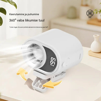 🌀 Käed-vabad ventilaator LED-ekraaniga, sisseehitatud klambriga ja 199 reguleeritava tasemega