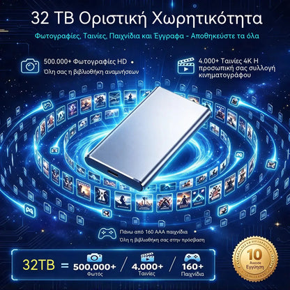 1 τεμάχιο 30 ευρώ⚡【32TB】💾 SSD Επόμενης Γενιάς, Εξαιρετικά Λεπτός | Υψηλή Χωρητικότητα & Υψηλή Ταχύτητα | Φορητό Μέσο Αποθήκευσης 🚀