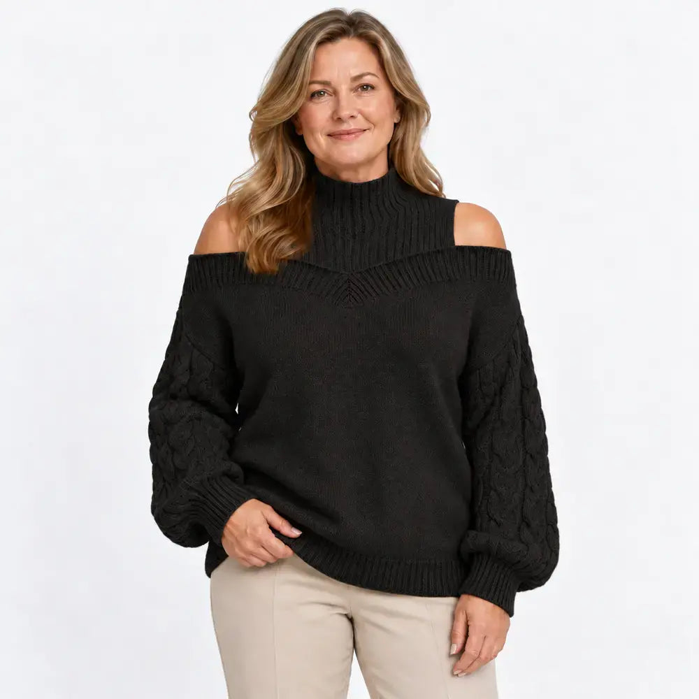 【S-3XL】Damski sweter z odkrytym ramieniem, nowość na jesień i zimę, luźny fason, półgolf, rękawy latarenkowe, dzianina