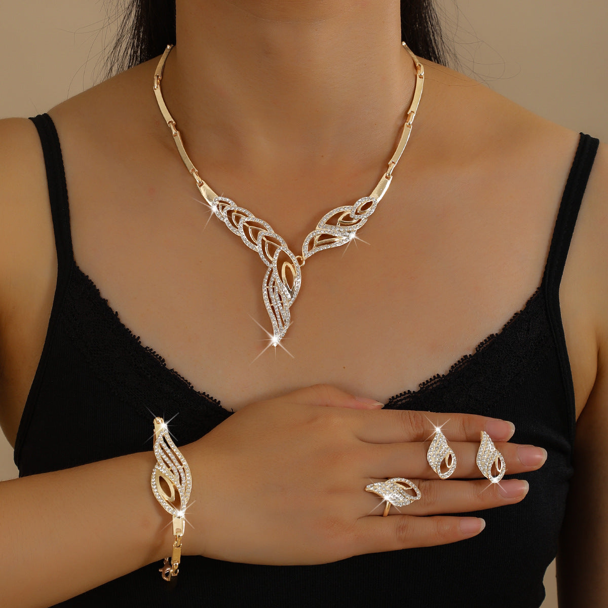 💖🔥【Δαχτυλίδι + Βραχιόλι + Σκουλαρίκια + Κολιέ】✨Σετ κοσμημάτων μποέμικου στιλ, δημιουργικό και μοναδικό, μινιμαλιστικό στυλ.