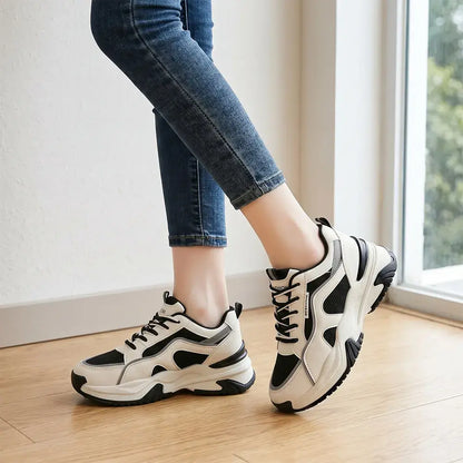 【35-40】Damskie buty casualowe z podwyższeniem i grubą podeszwą – oddychające, wygodne, sportowe
