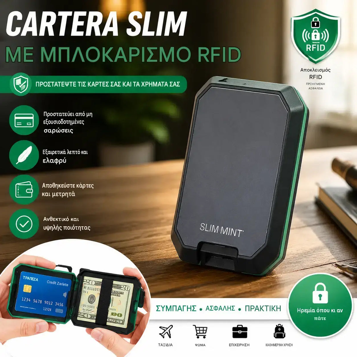 🔥Έξυπνο πορτοφόλι RFID με προστασία κατά της κλοπής: κομψός, ελαφρύς και ασφαλής σχεδιασμός για τις κάρτες και τα μετρητά σας.