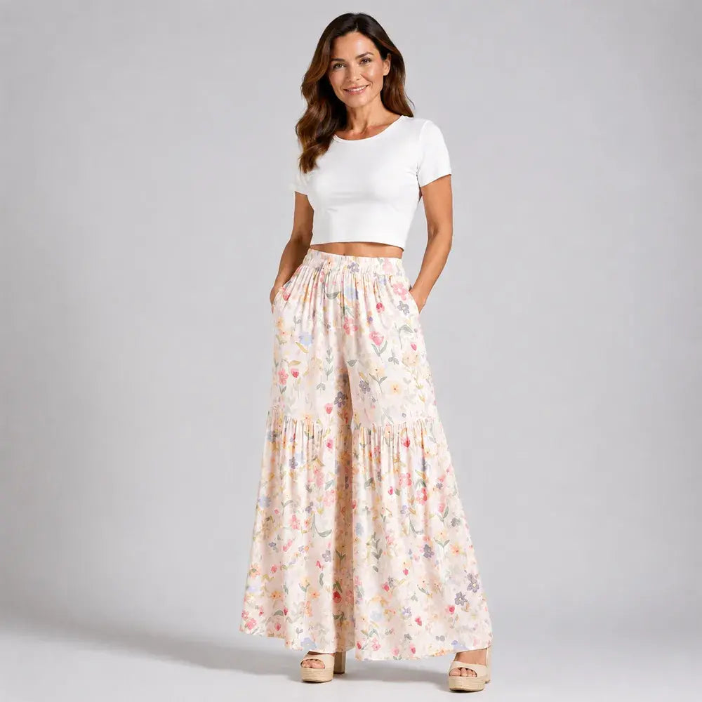 🌸✨【S-2XL】Γυναικείο παντελόνι με φαρδιά γραμμή και στάμπα, κατάλληλο για όλους τους σωματότυπους