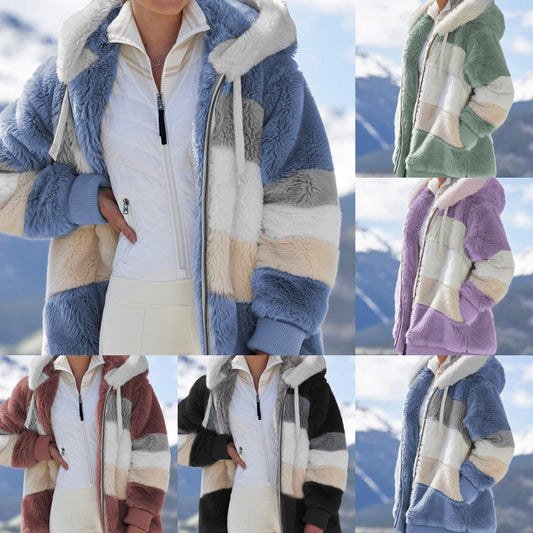 ☃️Ograniczony czas 35% zniżki❄️[S-5XL] 2025 nowa damska kurtka w grube, pluszowe kontrastowe paski