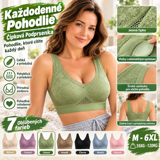 🔥👙【40-120 kg】【Balení 3 kusů】✨ Bezdrátová krajková podprsenka s vysokou podporou pro ženy