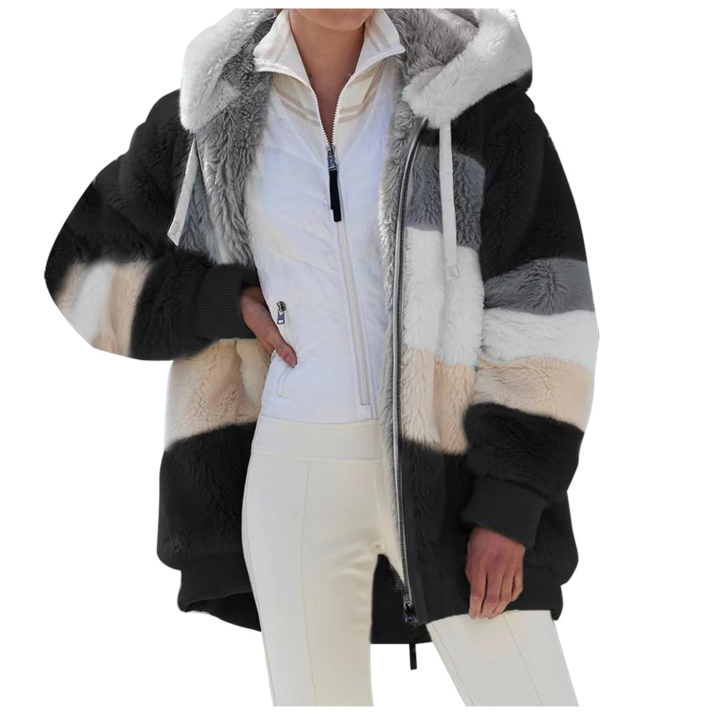 ☃️Ograniczony czas 35% zniżki❄️[S-5XL] 2025 nowa damska kurtka w grube, pluszowe kontrastowe paski