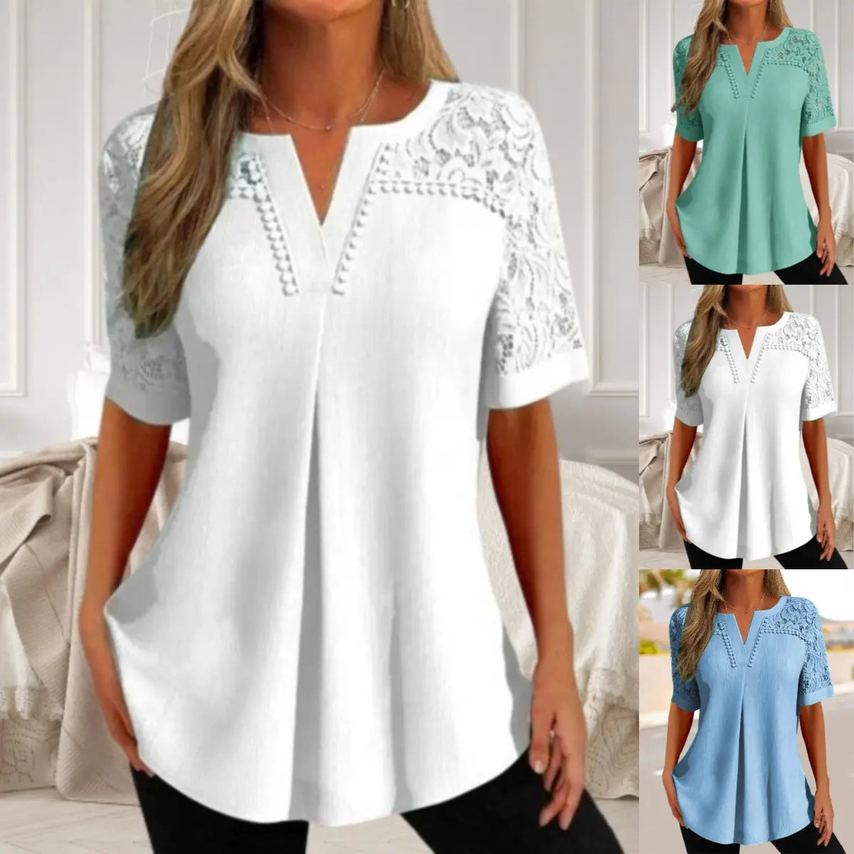 ✨Jeden kus 650 kc✨【S-6XL】🎉Nové dámské krajkové tričko s krátkým rukávem