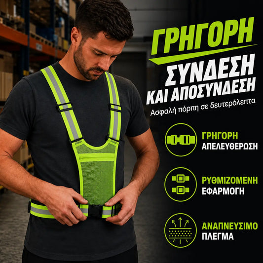 【🔥2 τεμάχια】Ανακλαστικό γιλέκο υψηλής ορατότητας, ρυθμιζόμενο, με τσέπες, ασφαλής ενδυμασία τρεξίματος.