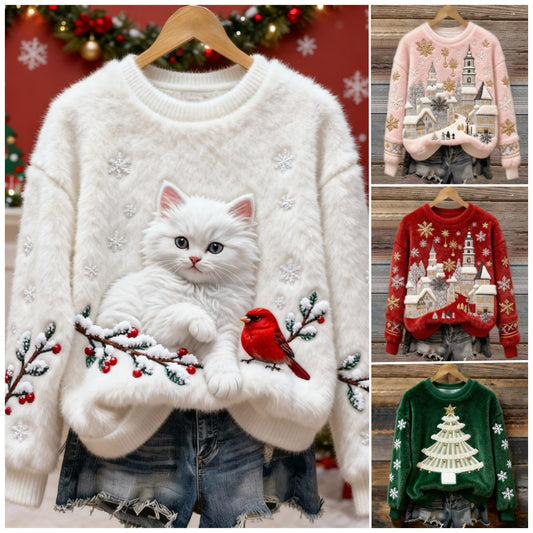 🎅【Božićno posebno izdanje】🎄【S-5XL】⛄Ženski božićni flanelasti džemper s lijepim uzorcima – topao, udoban i savršen za blagdansko razdoblje