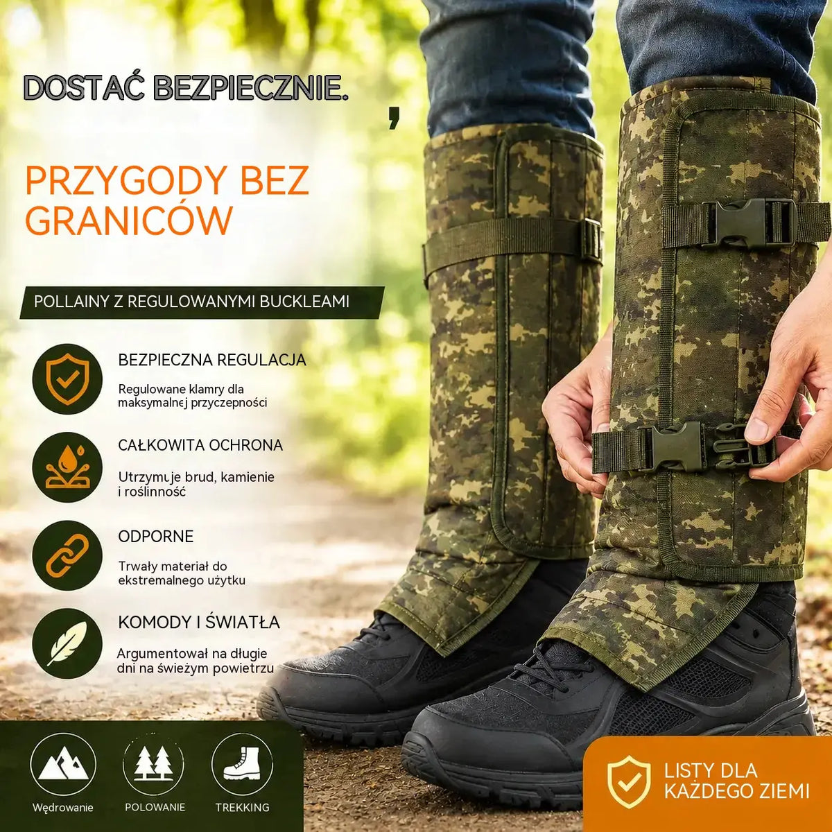 📢📢 50% ZNIŻKI!🚶‍♂️Regulowane, unisexowe getry outdoorowe, odporne na węże, wykonane z trwałego i odpornego na ścieranie materiału, odpowiednie na polowania i piesze wędrówki.